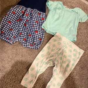 mother's promise Mint & White Baby Shorts & blue checkered romper